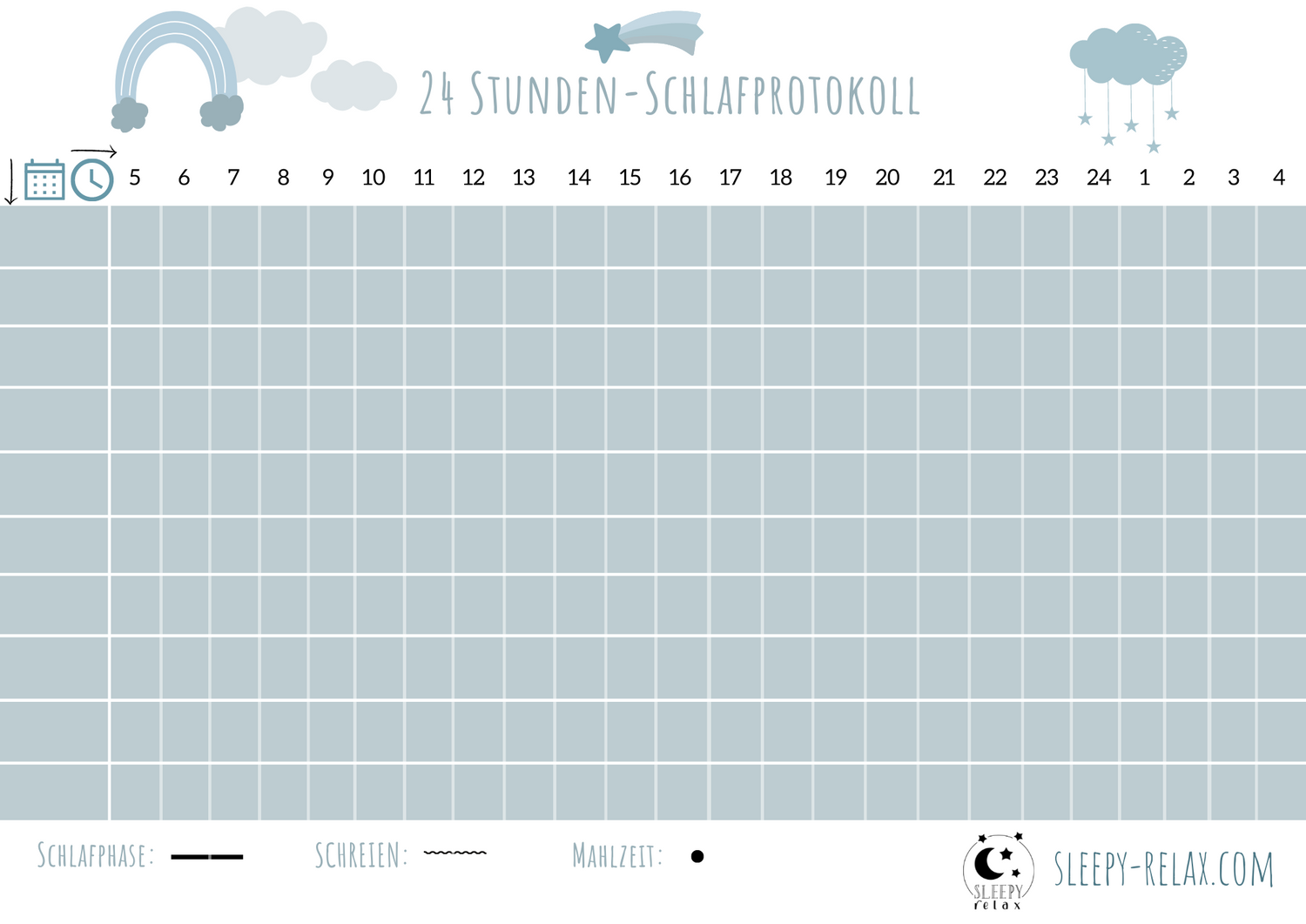 Schlafprotokoll Sleepy Relax Dokumentation des Babyschlafs